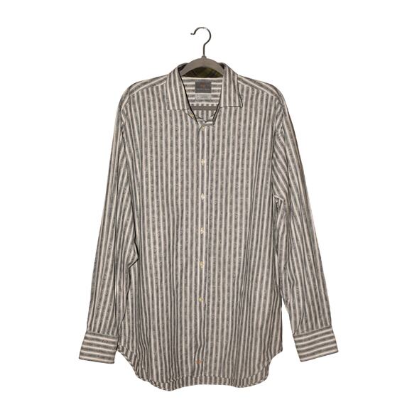 THOMAS DEAN $110 Stripe Floral  Pima Cotton Button Down‎ Shirt Men's XL - Picture 1 of 4